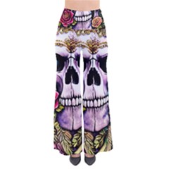 Sugar Skull With Flowers - Day Of The Dead So Vintage Palazzo Pants by GardenOfOphir