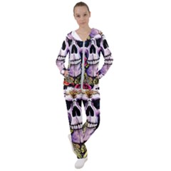 Sugar Skull With Flowers - Day Of The Dead Women s Tracksuit by GardenOfOphir