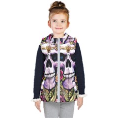 Sugar Skull With Flowers - Day Of The Dead Kids  Hooded Puffer Vest