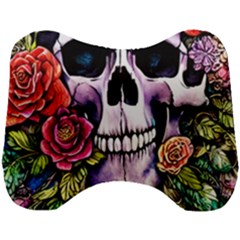 Sugar Skull With Flowers - Day Of The Dead Head Support Cushion by GardenOfOphir