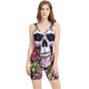 Sugar Skull With Flowers - Day Of The Dead Women s Wrestling Singlet View1