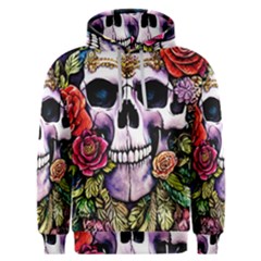 Sugar Skull With Flowers - Day Of The Dead Men s Overhead Hoodie