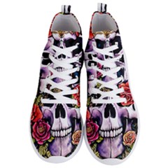 Sugar Skull With Flowers - Day Of The Dead Men s Lightweight High Top Sneakers by GardenOfOphir