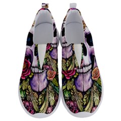 Sugar Skull With Flowers - Day Of The Dead No Lace Lightweight Shoes by GardenOfOphir