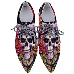 Sugar Skull With Flowers - Day Of The Dead Pointed Oxford Shoes by GardenOfOphir