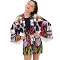 Sugar Skull With Flowers - Day Of The Dead Long Sleeve Kimono View1