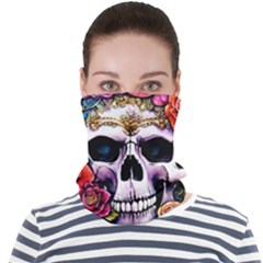 Sugar Skull With Flowers - Day Of The Dead Face Seamless Bandana (adult) by GardenOfOphir