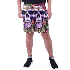 Sugar Skull With Flowers - Day Of The Dead Men s Pocket Shorts by GardenOfOphir