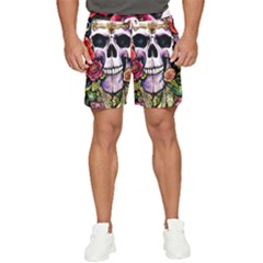 Sugar Skull With Flowers - Day Of The Dead Men s Runner Shorts by GardenOfOphir