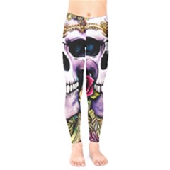 Sugar Skull With Flowers - Day Of The Dead Kids  Classic Winter Leggings by GardenOfOphir