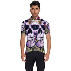 Sugar Skull With Flowers - Day Of The Dead Men s Short Sleeve Cycling Jersey by GardenOfOphir