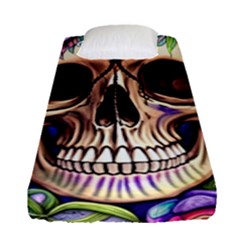 Retro Gothic Skull With Flowers - Cute And Creepy Fitted Sheet (single Size) by GardenOfOphir