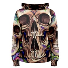 Retro Gothic Skull With Flowers - Cute And Creepy Women s Pullover Hoodie by GardenOfOphir