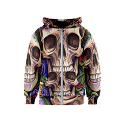 Retro Gothic Skull With Flowers - Cute And Creepy Kids  Zipper Hoodie by GardenOfOphir