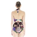 Retro Gothic Skull With Flowers - Cute And Creepy Halter Swimsuit View2