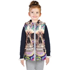 Retro Gothic Skull With Flowers - Cute And Creepy Kids  Hooded Puffer Vest