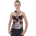 Retro Gothic Skull With Flowers - Cute And Creepy Cross Neck Velour Top View1