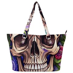 Retro Gothic Skull With Flowers - Cute And Creepy Full Print Shoulder Bag by GardenOfOphir