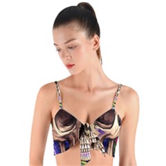 Retro Gothic Skull With Flowers - Cute And Creepy Woven Tie Front Bralet