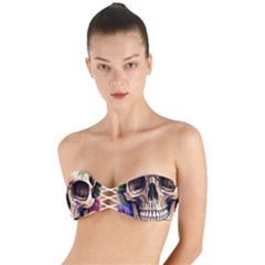 Retro Gothic Skull With Flowers - Cute And Creepy Twist Bandeau Bikini Top by GardenOfOphir