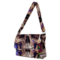 Retro Gothic Skull With Flowers - Cute And Creepy Full Print Messenger Bag (m) by GardenOfOphir