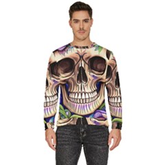 Retro Gothic Skull With Flowers - Cute And Creepy Men s Fleece Sweatshirt by GardenOfOphir