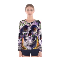 Cute Sugar Skull With Flowers - Day Of The Dead Women s Long Sleeve Tee