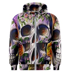 Cute Sugar Skull With Flowers - Day Of The Dead Men s Zipper Hoodie