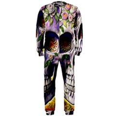 Cute Sugar Skull With Flowers - Day Of The Dead Onepiece Jumpsuit (men) by GardenOfOphir