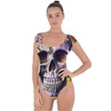 Cute Sugar Skull With Flowers - Day Of The Dead Short Sleeve Leotard  View1