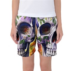 Cute Sugar Skull With Flowers - Day Of The Dead Women s Basketball Shorts by GardenOfOphir