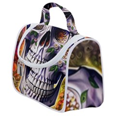 Cute Sugar Skull With Flowers - Day Of The Dead Satchel Handbag by GardenOfOphir