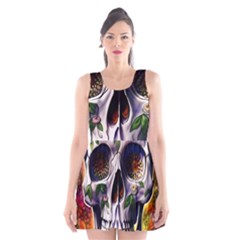 Cute Sugar Skull With Flowers - Day Of The Dead Scoop Neck Skater Dress by GardenOfOphir