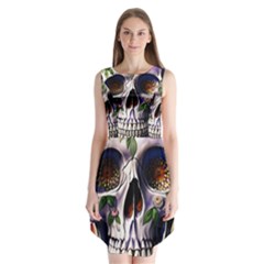 Cute Sugar Skull With Flowers - Day Of The Dead Sleeveless Chiffon Dress   by GardenOfOphir