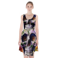 Cute Sugar Skull With Flowers - Day Of The Dead Racerback Midi Dress by GardenOfOphir