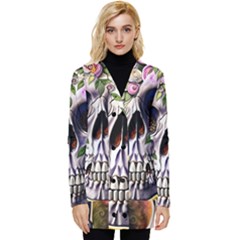 Cute Sugar Skull With Flowers - Day Of The Dead Button Up Hooded Coat 