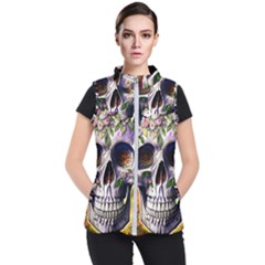 Cute Sugar Skull With Flowers - Day Of The Dead Women s Puffer Vest