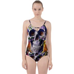 Cute Sugar Skull With Flowers - Day Of The Dead Cut Out Top Tankini Set by GardenOfOphir