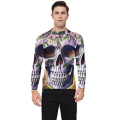 Cute Sugar Skull With Flowers - Day Of The Dead Men s Long Sleeve Rash Guard by GardenOfOphir