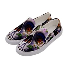 Cute Sugar Skull With Flowers - Day Of The Dead Women s Canvas Slip Ons by GardenOfOphir