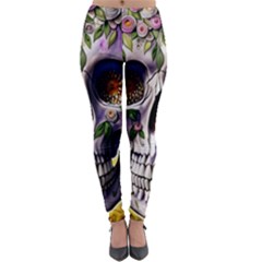 Cute Sugar Skull With Flowers - Day Of The Dead Lightweight Velour Leggings by GardenOfOphir