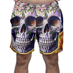 Cute Sugar Skull With Flowers - Day Of The Dead Men s Shorts by GardenOfOphir