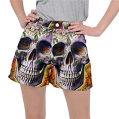 Cute Sugar Skull With Flowers - Day Of The Dead Women s Ripstop Shorts by GardenOfOphir