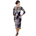 Cute Sugar Skull With Flowers - Day Of The Dead Quarter Sleeve Midi Velour Bodycon Dress View2