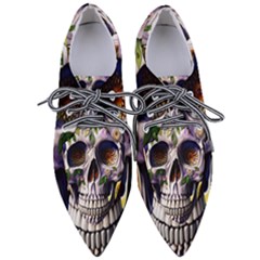 Cute Sugar Skull With Flowers - Day Of The Dead Pointed Oxford Shoes by GardenOfOphir