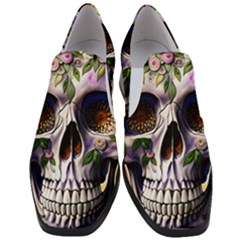 Cute Sugar Skull With Flowers - Day Of The Dead Women Slip On Heel Loafers