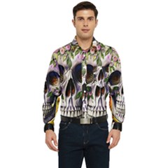 Cute Sugar Skull With Flowers - Day Of The Dead Men s Long Sleeve Pocket Shirt  by GardenOfOphir