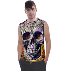 Cute Sugar Skull With Flowers - Day Of The Dead Men s Regular Tank Top by GardenOfOphir