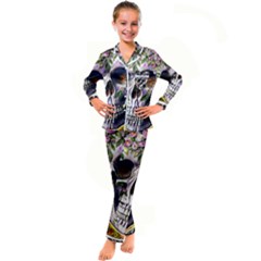 Cute Sugar Skull With Flowers - Day Of The Dead Kid s Satin Long Sleeve Pajamas Set by GardenOfOphir