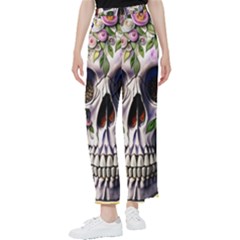 Cute Sugar Skull With Flowers - Day Of The Dead Women s Pants  by GardenOfOphir